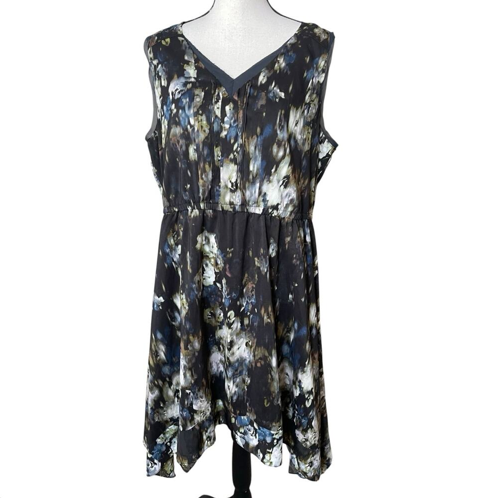 Simply Vera Vera Wang Black Chiffon Overlay V-Neck XL Dress Asymmetrical Hem